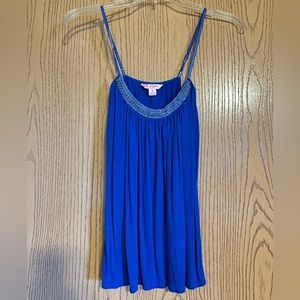 Blue spaghetti strap flowy tank top